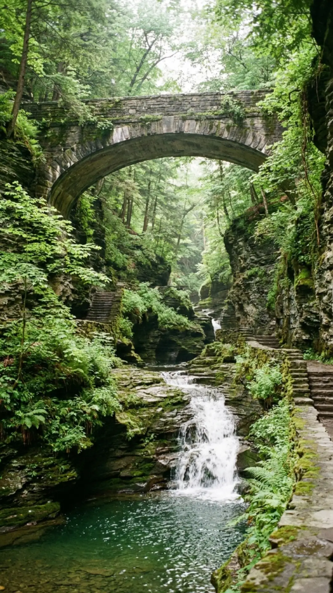 גשר אבן ומפל בקניון של ווטקינס גלן